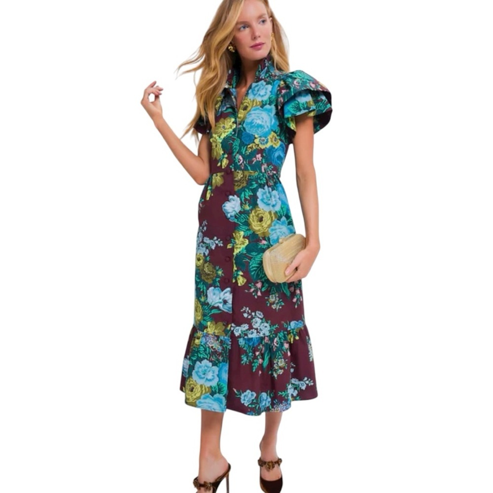 TUCKERNUCK Oxblood Verdant Floral Alice midi  Dress NEW - Picture 3 of 13